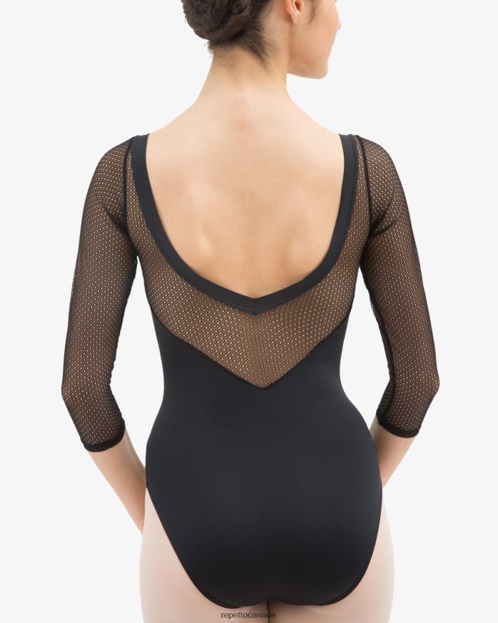 3/4 Sleeved Leotard With Lace Black Clothing Repetto 48HPNT486 Women