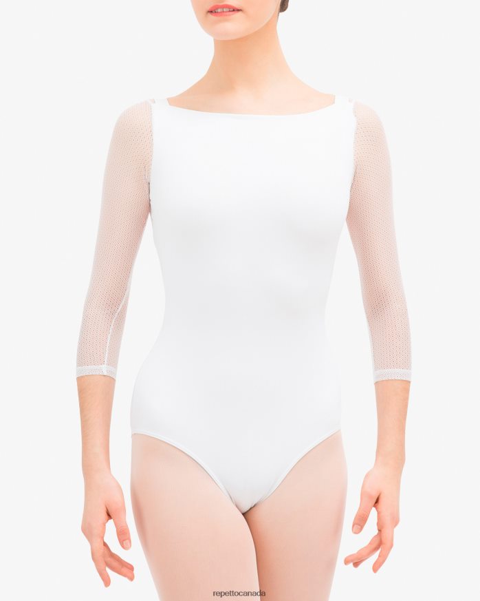 3/4 Sleeves Leotard With Lace White Clothing Repetto 48HPNT444 Women