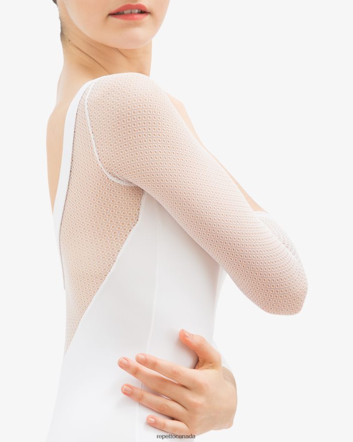 3/4 Sleeves Leotard With Lace White Clothing Repetto 48HPNT444 Women