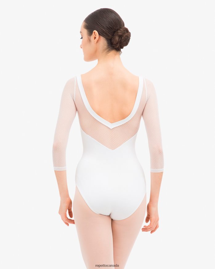 3/4 Sleeves Leotard With Lace White Clothing Repetto 48HPNT444 Women