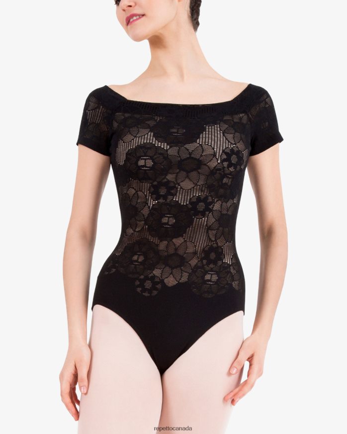 Short Sleeves Lace Leotard Black Clothing Repetto 48HPNT482 Women