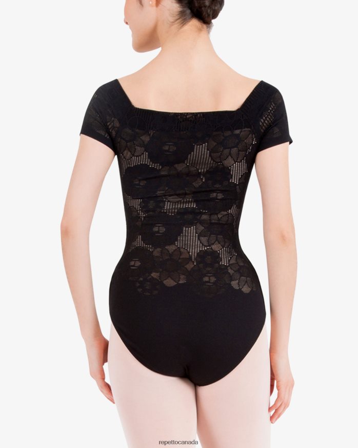 Short Sleeves Lace Leotard Black Clothing Repetto 48HPNT482 Women