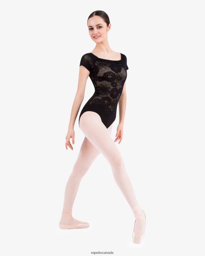 Short Sleeves Lace Leotard Black Clothing Repetto 48HPNT482 Women
