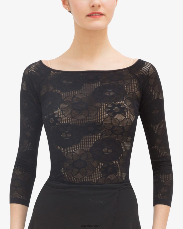 Long Sleeves Top In Rosette Lace Black Clothing Repetto 48HPNT555 Women