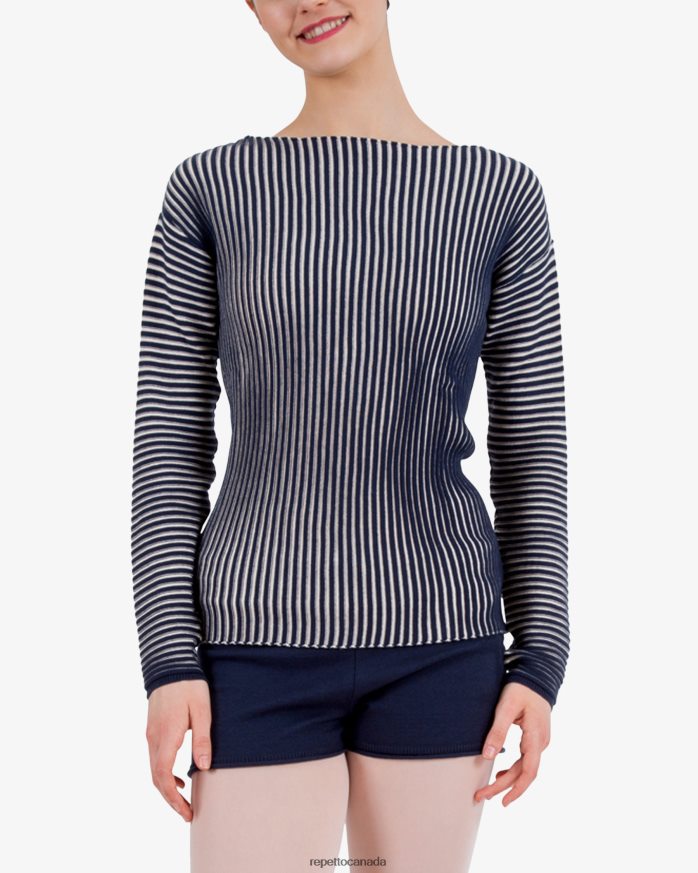 Bicolor Rib-Knit Jumper Blue And Petale Pink Clothing Repetto 48HPNT528 Women