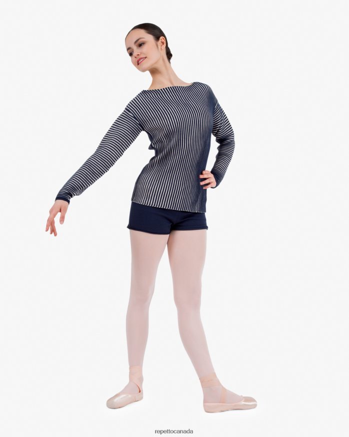 Bicolor Rib-Knit Jumper Blue And Petale Pink Clothing Repetto 48HPNT528 Women