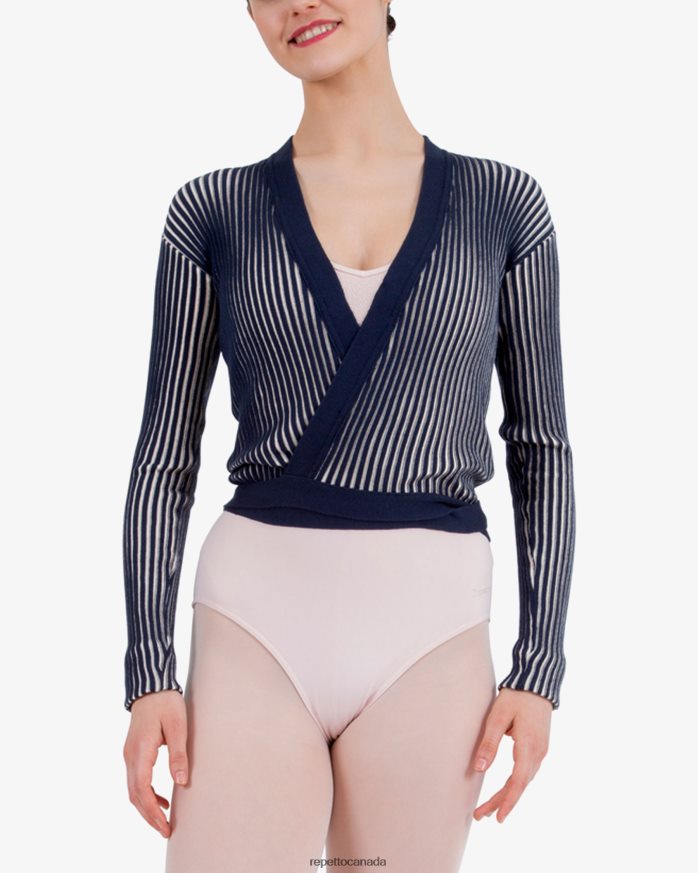 Bicolor Rib-Knit Wrap-Over Blue And Petale Pink Clothing Repetto 48HPNT527 Women