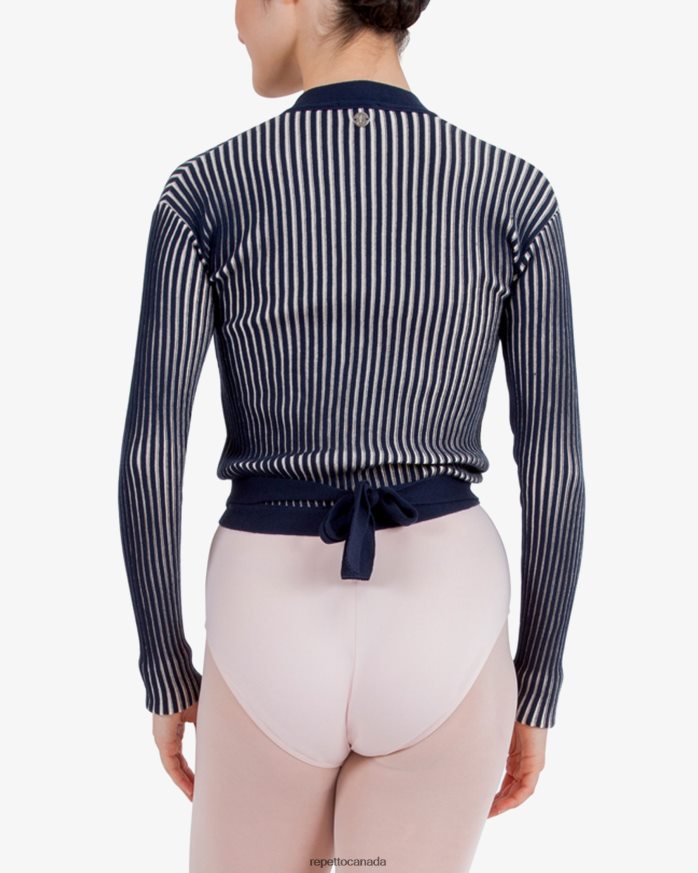 Bicolor Rib-Knit Wrap-Over Blue And Petale Pink Clothing Repetto 48HPNT527 Women