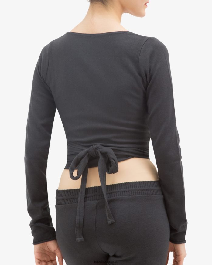 Long Sleeved Wrap-Over Anthracite Grey Clothing Repetto 48HPNT513 Women