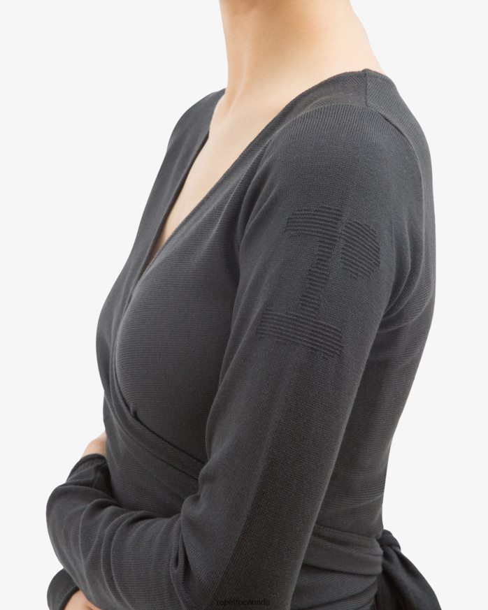 Long Sleeved Wrap-Over Anthracite Grey Clothing Repetto 48HPNT513 Women