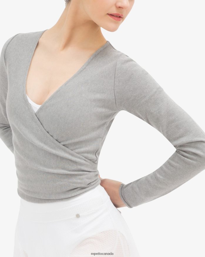 Long Sleeved Wrap-Over Mouse Grey Clothing Repetto 48HPNT512 Women