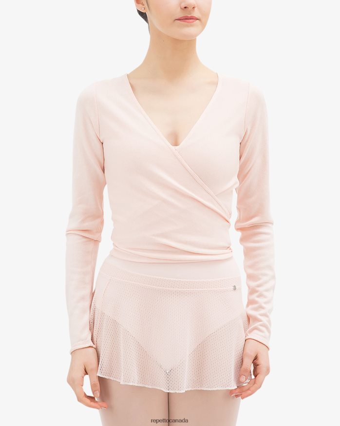 Long Sleeved Wrap-Over Petal Pink Clothing Repetto 48HPNT511 Women
