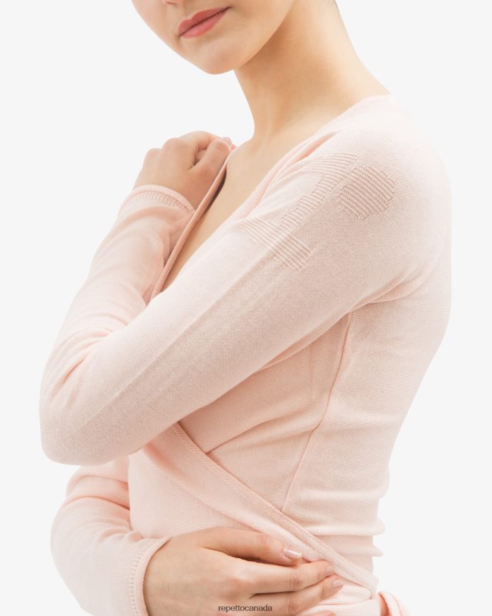 Long Sleeved Wrap-Over Petal Pink Clothing Repetto 48HPNT511 Women