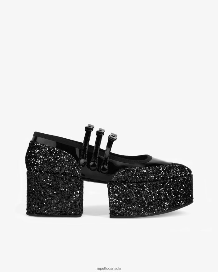 X Noir Kei Ninomiya - Glitter Platform Mary Janes Black Footwear Repetto 48HPNT160 Women