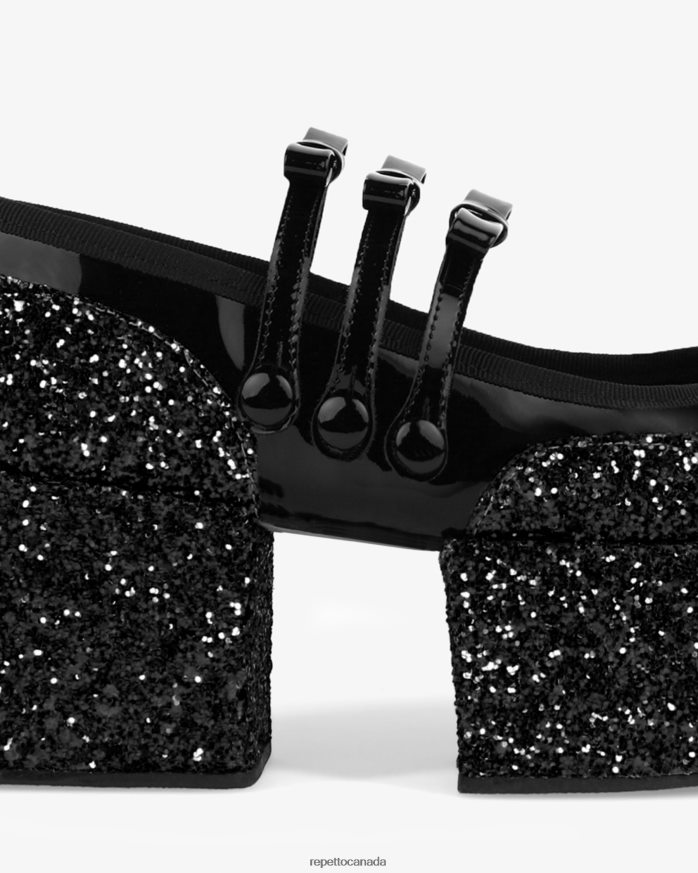 X Noir Kei Ninomiya - Glitter Platform Mary Janes Black Footwear Repetto 48HPNT160 Women