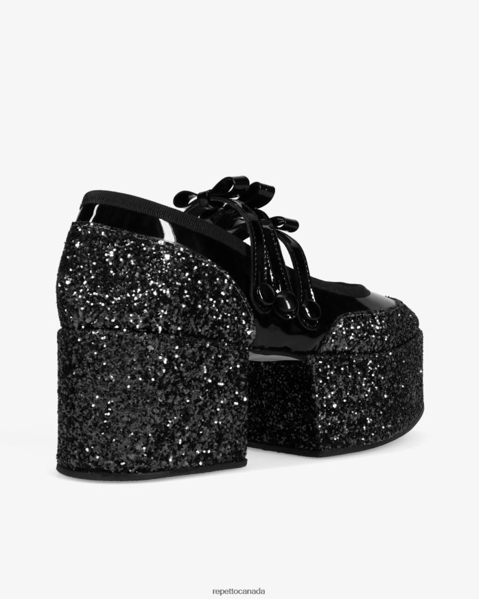X Noir Kei Ninomiya - Glitter Platform Mary Janes Black Footwear Repetto 48HPNT160 Women