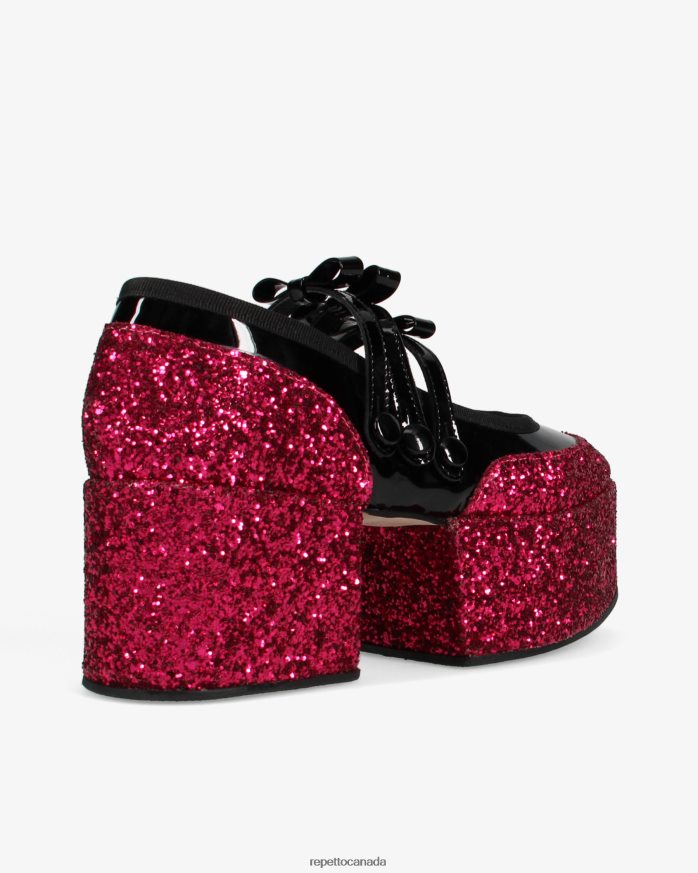X Noir Kei Ninomiya - Glitter Platform Mary Janes Fuchsia Pink And Black Footwear Repetto 48HPNT159 Women