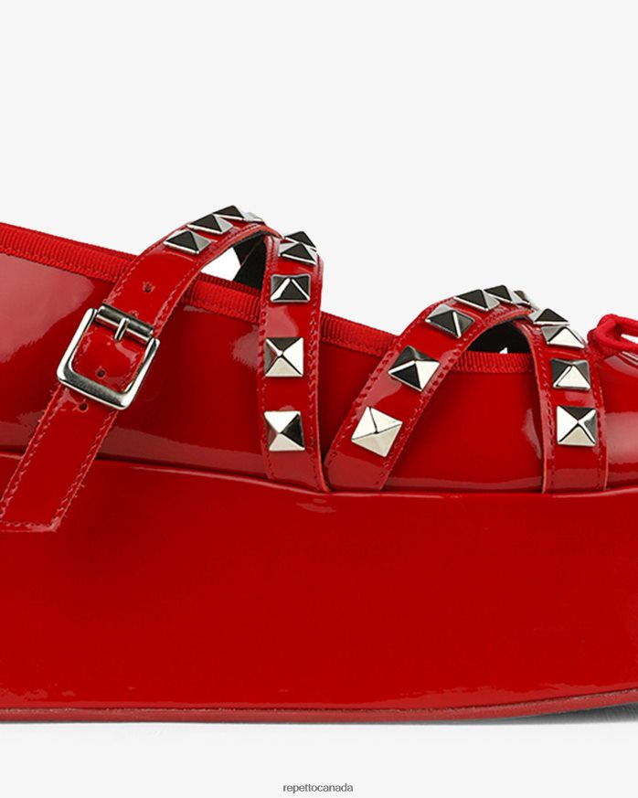 X Noir Kei Ninomiya - Platform Mary Janes With Studded Strap Flammy Red Footwear Repetto 48HPNT183 Women